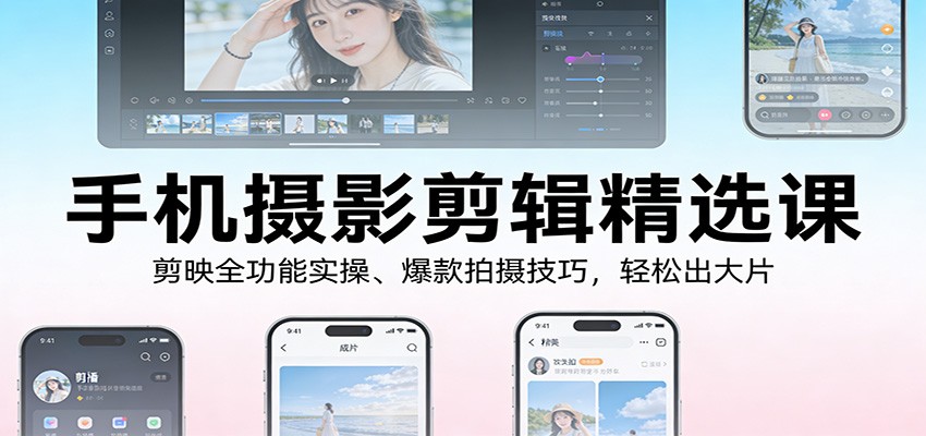 手机摄影剪辑精选课程 剪映全功能实操、爆款拍摄技巧，轻松出大片-天边资源网