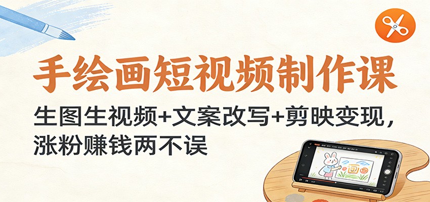 手绘画短视频制作课程 生图生视频+文案改写+剪映变现，涨粉赚钱两不误-天边资源网