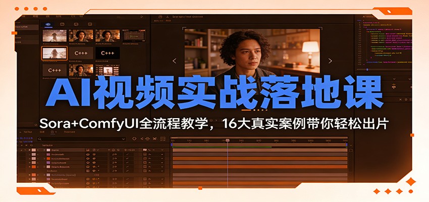 AI视频实战落地课程 Sora+ComfyUI全流程教学，16大真实案例带你轻松出片-天边资源网