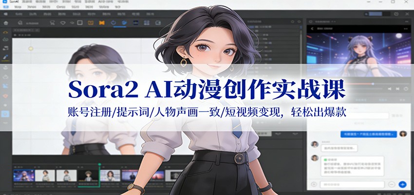 Sora2 AI动漫创作实战课程 账号注册/提示词/人物声画一致/短视频变现，轻松出爆款-天边资源网