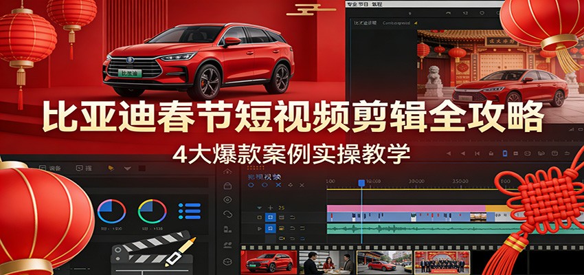 比亚迪春节短视频剪辑全攻略，4大爆款案例实操教学-天边资源网