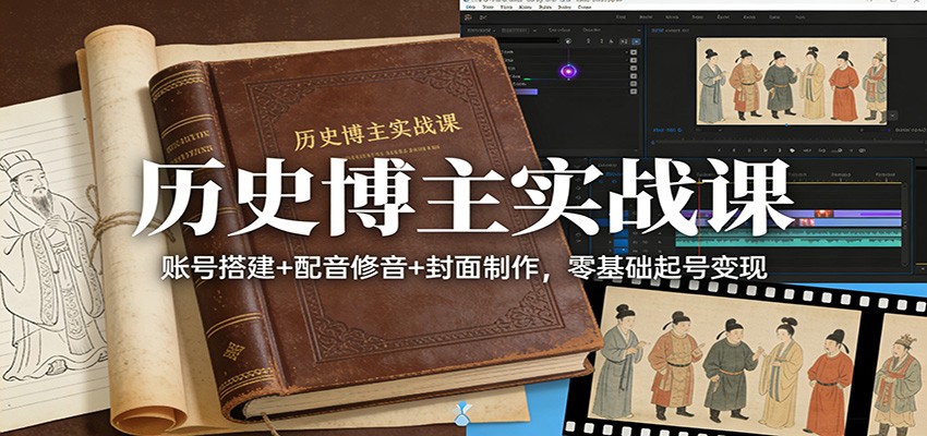 历史博主实战课程 账号搭建+配音修音+封面制作，零基础起号变现-天边资源网