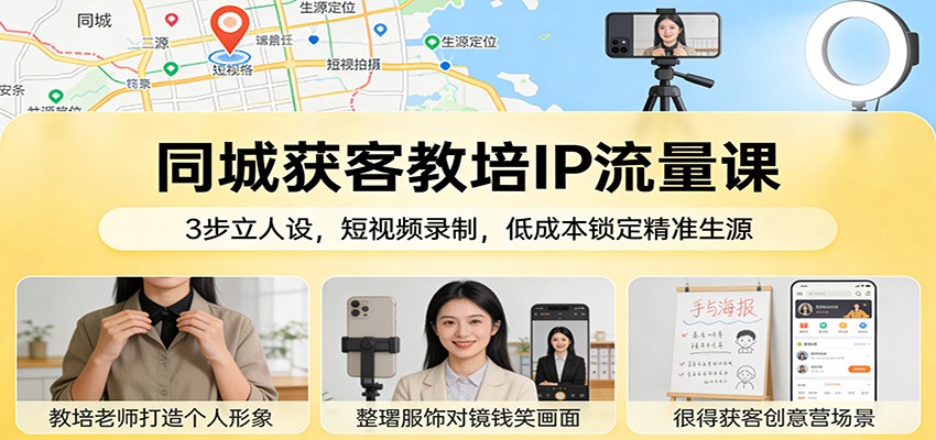 同城获客教培IP流量课程 3步立人设，短视频录制，低成本锁定精准生源-天边资源网