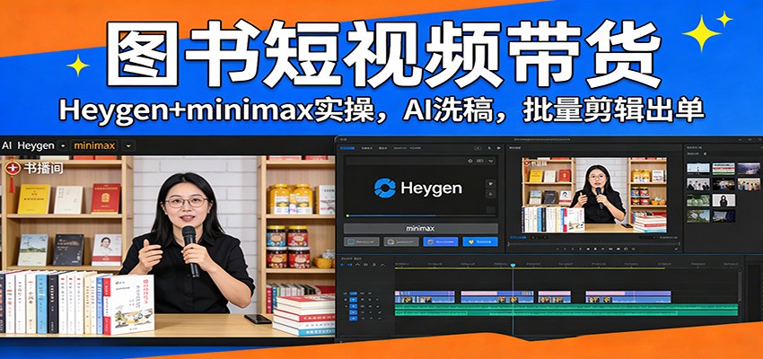 图书短视频带货：Heygen+minimax实操，AI洗稿 ，批量剪辑出单-天边资源网