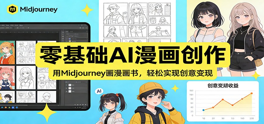 零基础AI漫画创作：用Midjourney画漫画书，轻松实现创意变现-天边资源网
