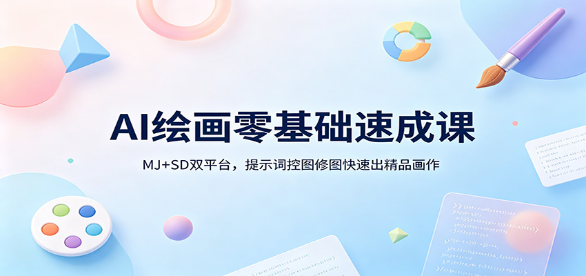 AI绘画零基础速成课程 MJ+SD双平台，提示词控图修图快速出精品画作-天边资源网