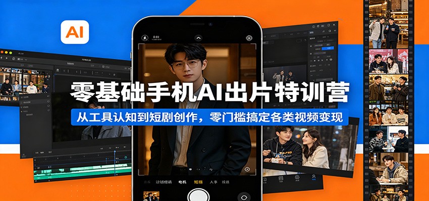 零基础手机AI出片特训营：从工具认知到短剧创作，零门槛搞定各类视频变现-天边资源网