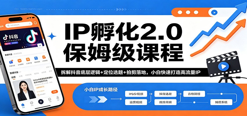 IP孵化2.0保姆级课程：拆解抖音底层逻辑+定位选题+拍剪落地，小白快速打造高流量IP-天边资源网