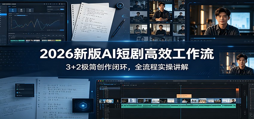 2026新版AI短剧高效工作流：3+2极简创作闭环，全流程实操讲解-天边资源网
