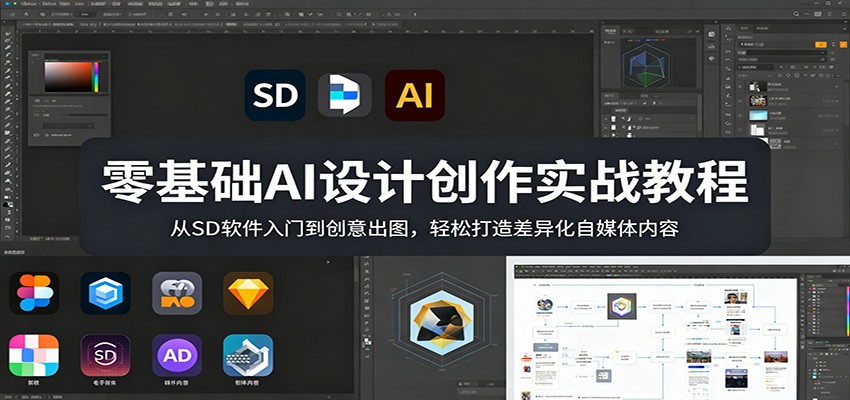 零基础AI设计创作实战教程：从SD软件入门到创意出图，轻松打造差异化自媒体内容-天边资源网