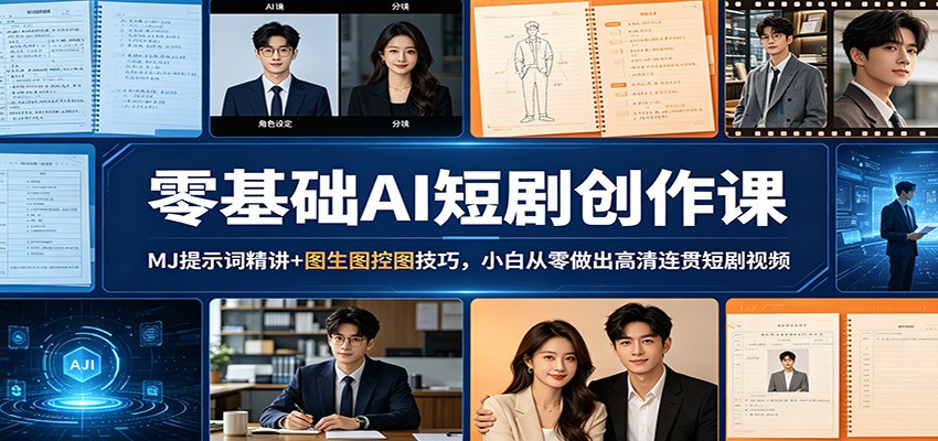 零基础AI短剧创作课程 MJ提示词精讲+图生图控图技巧，小白从零做出高清连贯短剧视频-天边资源网