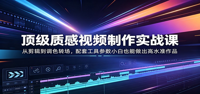 顶级质感视频制作实战课程 从剪辑到调色转场，配套工具参数小白也能做出高水准作品-天边资源网