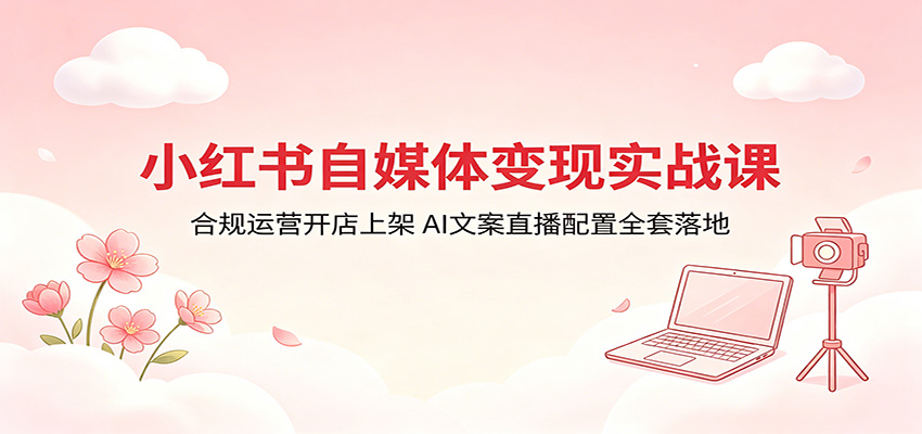 小红书自媒体变现实战课程 合规运营开店上架，AI文案直播配置全套落地-天边资源网