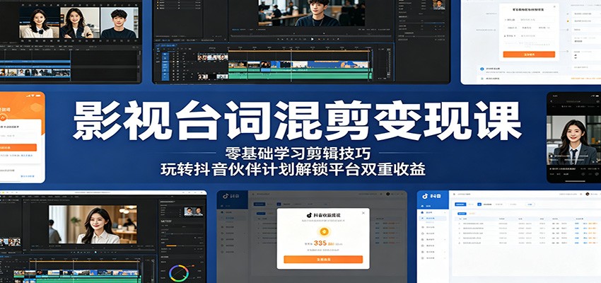 图片[1]-影视台词混剪变现课：零基础学习剪辑技巧，玩转抖音伙伴计划解锁平台双重收益-天边资源网