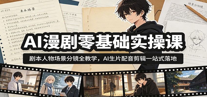 图片[1]-AI漫剧零基础实操课：剧本人物场景分镜全教学，AI生片配音剪辑一站式落地-天边资源网
