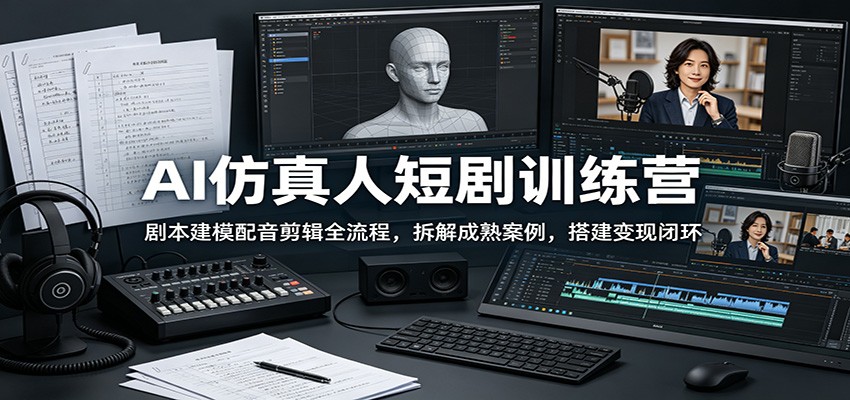 图片[1]-AI仿真人短剧训练营：剧本建模配音剪辑全流程，拆解成熟案例，搭建变现闭环-天边资源网
