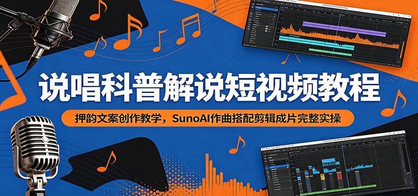 图片[1]-说唱科普解说短视频教程：押韵文案创作教学，SunoAI作曲搭配剪辑成片完整实操-天边资源网