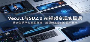 Veo3.1与SD2.0 AI视频变现实操课课：结合即梦平台画面衔接，短视频批量创作盈利技巧-天边资源网