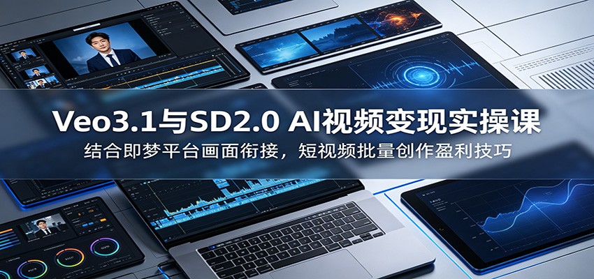 图片[1]-Veo3.1与SD2.0 AI视频变现实操课课：结合即梦平台画面衔接，短视频批量创作盈利技巧-天边资源网