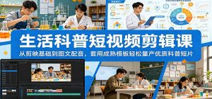 生活科普短视频剪辑课：从剪映基础到图文配音，套用成熟模板轻松量产优质科普短片-天边资源网