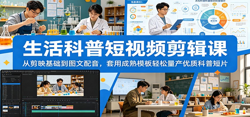 图片[1]-生活科普短视频剪辑课：从剪映基础到图文配音，套用成熟模板轻松量产优质科普短片-天边资源网