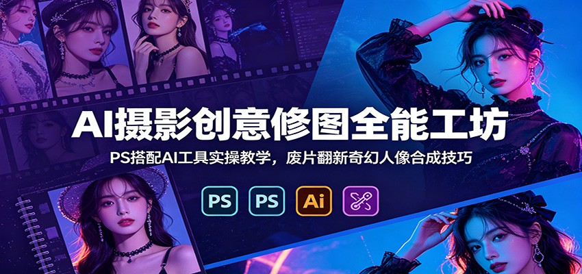 图片[1]-AI摄影创意修图全能工坊：PS搭配AI工具实操教学，废片翻新奇幻人像合成技巧-天边资源网