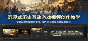 沉浸式历史互动游戏视频创作教学：文案配音剪辑蒙版实操，附AI画质修复工具配套素材-天边资源网