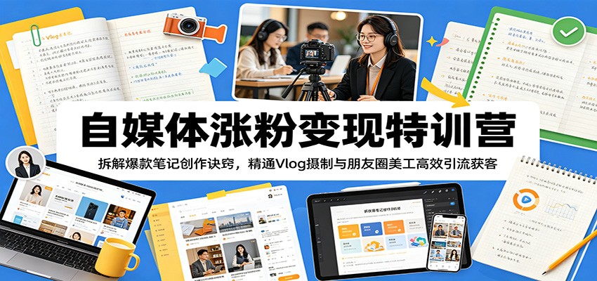 图片[1]-自媒体涨粉变现特训营：拆解爆款笔记创作诀窍，精通Vlog摄制与朋友圈美工高效引流获客-天边资源网