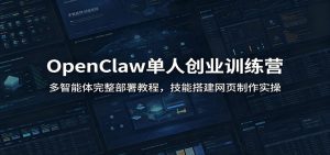 OpenClaw单人创业训练营:多智能体完整部署教程,技能搭建网页制作实操-天边资源网