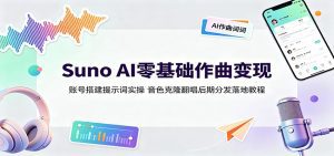 Suno AI零基础作曲变现：账号搭建提示词实操，音色克隆翻唱后期分发落地教程-天边资源网