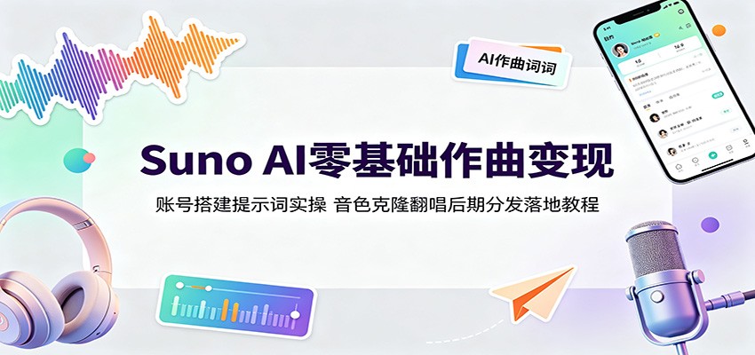 图片[1]-Suno AI零基础作曲变现：账号搭建提示词实操，音色克隆翻唱后期分发落地教程-天边资源网
