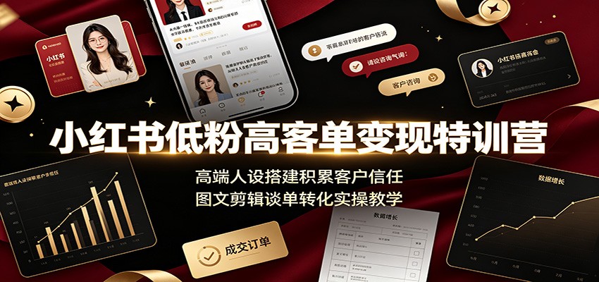 图片[1]-小红书低粉高客单变现特训营：高端人设搭建积累客户信任，图文剪辑谈单转化实操教学-天边资源网