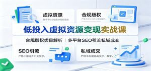 低投入虚拟资源变现实战课：合规版权类目解析，多平台SEO引流私域成交-天边资源网
