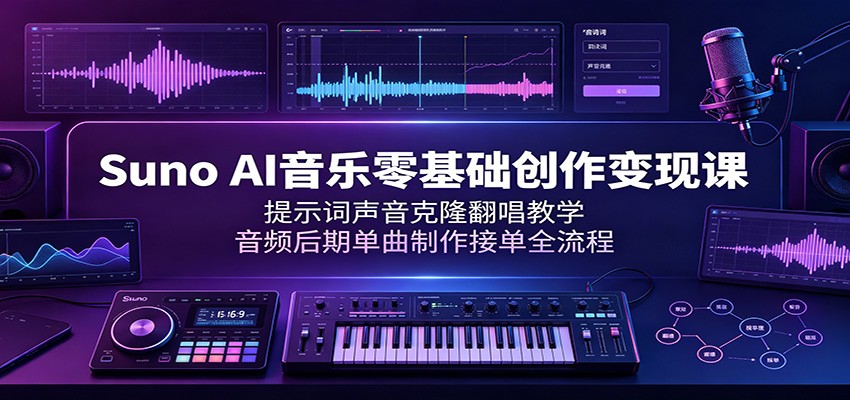 图片[1]-Suno AI音乐零基础创作变现课：提示词声音克隆翻唱教学，音频后期单曲制作接单全流程-天边资源网