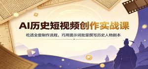 AI历史短视频创作实战课：吃透全套制作流程，巧用提示词批量撰写历史人物剧本-天边资源网