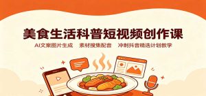 美食生活科普短视频创作课：AI文案图片生成，素材搜集配音，冲刺抖音精选计划教学-天边资源网