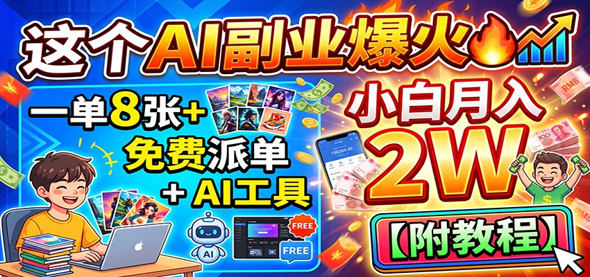 图片[1]-这个AI副业爆火！一单8张+，免费派单+AI工具，小白月入2W【附教程】-天边资源网