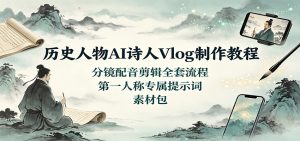 历史人物AI诗人Vlog制作教程：分镜配音剪辑全套流程，第一人称专属提示词素材包-天边资源网