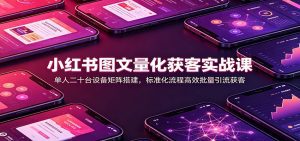 小红书图文量化获客实战课：单人二十台设备矩阵搭建，标准化流程高效批量引流获客-天边资源网