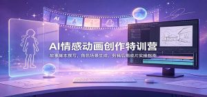 AI情感动画创作特训营：故事脚本撰写，角色场景生成，剪辑后期成片实操指南-天边资源网