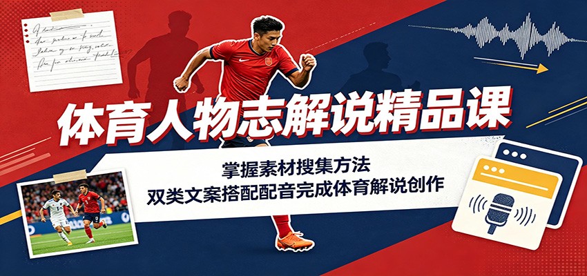 图片[1]-体育人物志解说精品课：掌握素材搜集方法，双类文案搭配配音完成体育解说创作-天边资源网