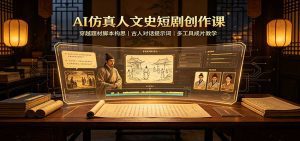 AI仿真人文史短剧创作课：穿越题材脚本构思，古人对话提示词，多工具成片教学-天边资源网