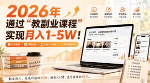 2026年通过“教副业课程”实现月入1-5W！毫无保留的全部教给你-天边资源网