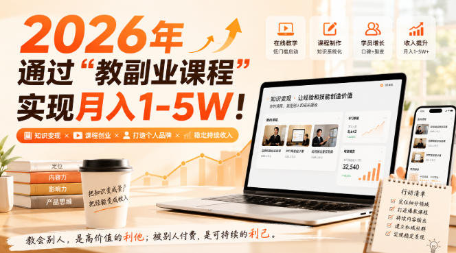 图片[1]-2026年通过“教副业课程”实现月入1-5W！毫无保留的全部教给你-天边资源网